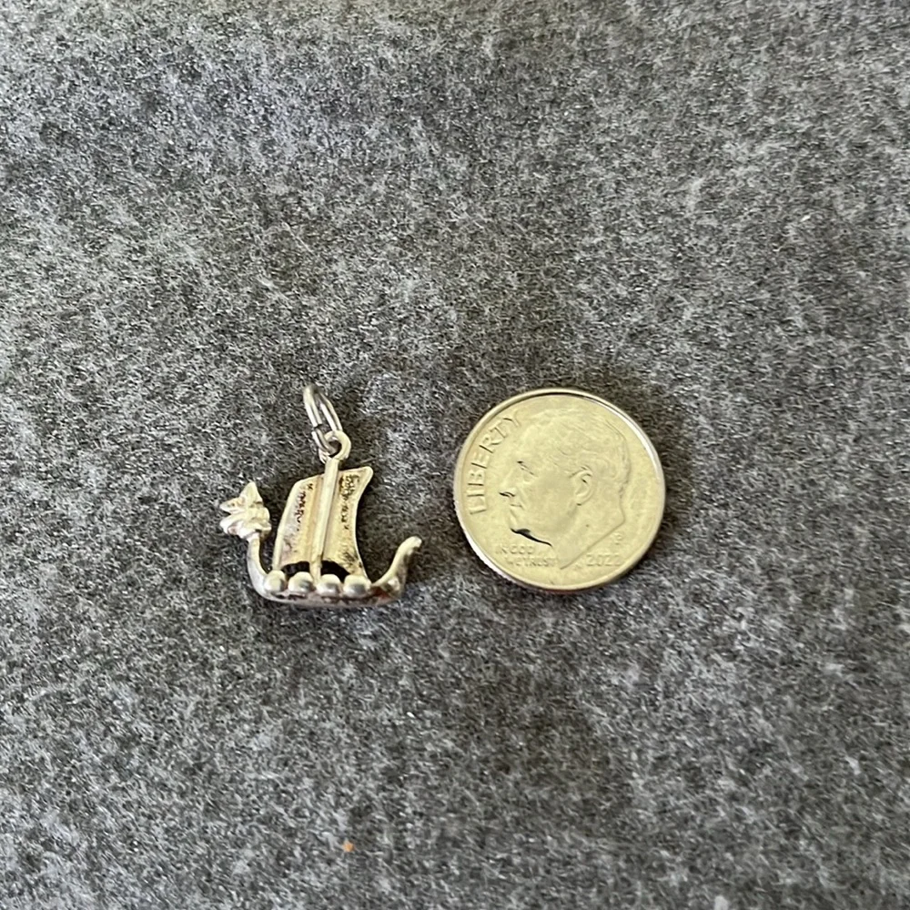Sterling Viking Longboat Dragon Charm - Picture 2 of 6